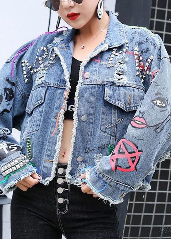 Denim Coat with Collar and Patchwork Design