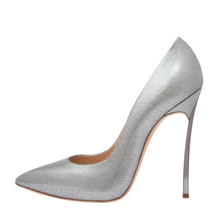 Silver Pointy Toe Stiletto Heels Pumps Office Shoes |FSJ Shoes
