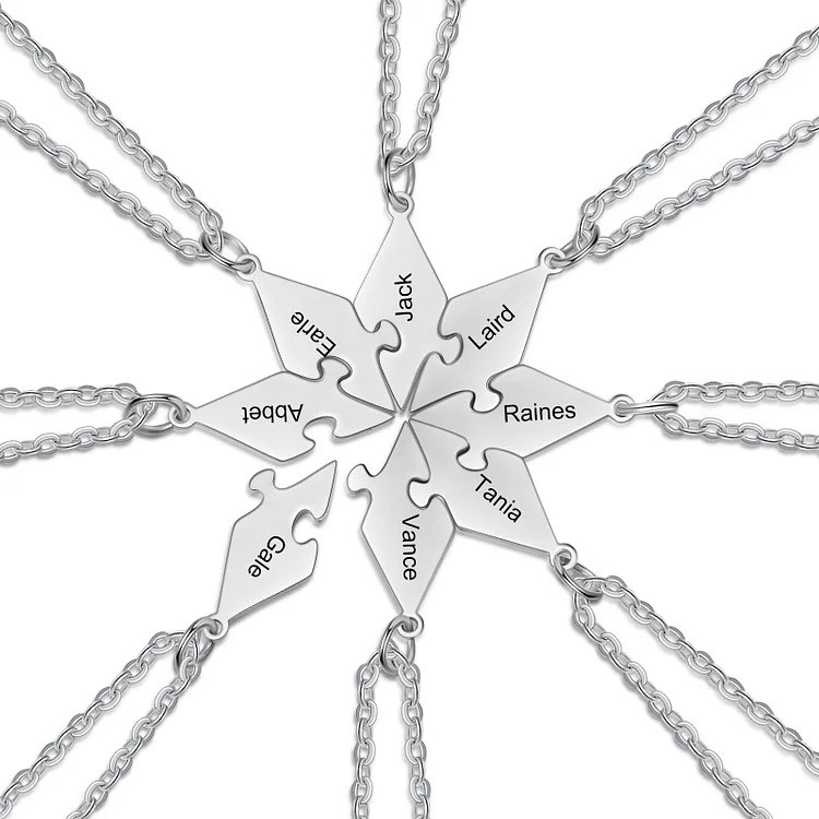 Personalized Puzzle Friendship Necklace Engraved Names Star Necklace 8 Pcs