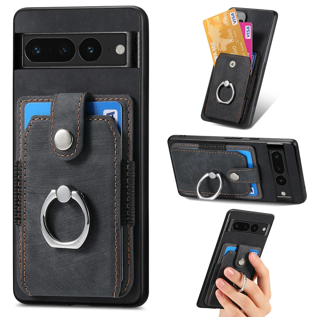 Luxury Retro Leather Phone Case With Elastic Cards Wallet,Ring,Kickstand For Google Pixel 6/6A/6 Pro/7/7A/7 Pro