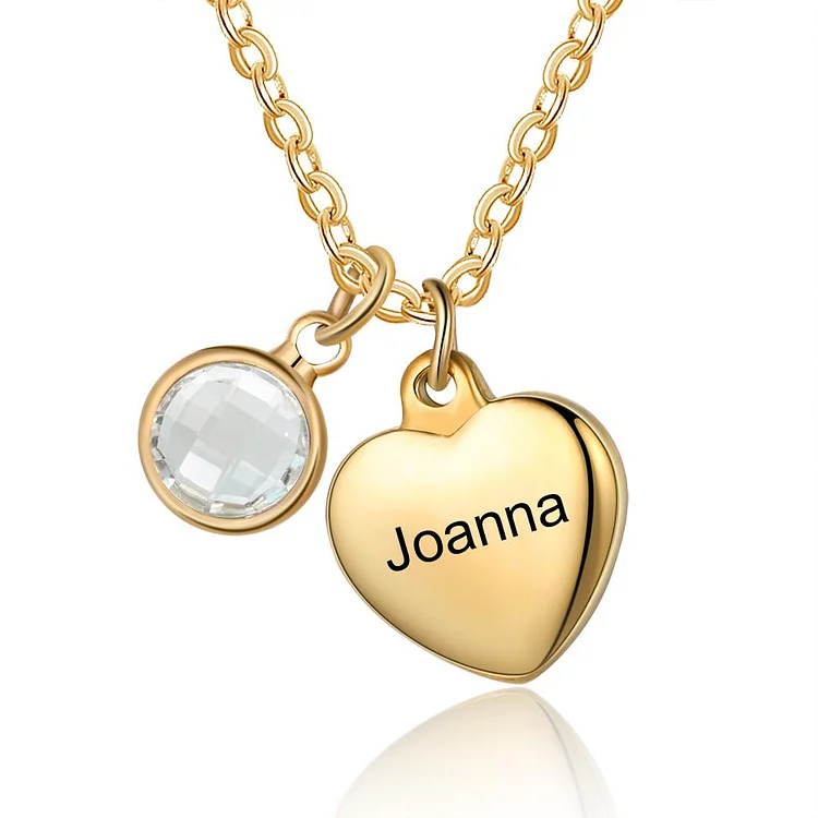 Children Heart Necklace with 1 Birthstone Engraved with Names