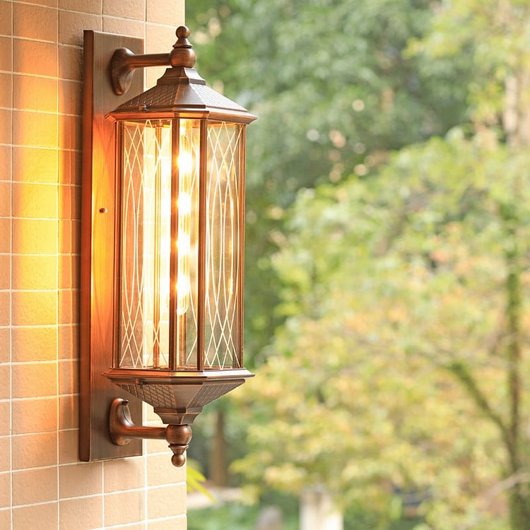Lodges Rectangle Wall Sconce 1-Head Clear Glass Wall Mounted Lighting in Brass with Double Arm