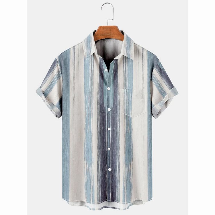 Men's Striped Short Sleeve Beach Shirt
