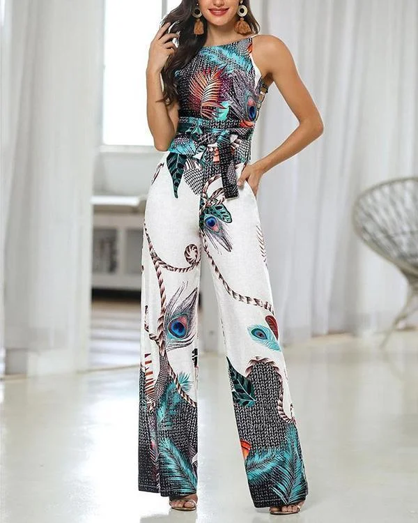 sleeveless round neck printed jumpsuit p206166