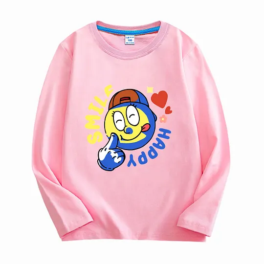 【18M-11Y】Adorable Long Sleeve T-Shirt With "SMILE, HAPPY" Design For Kids