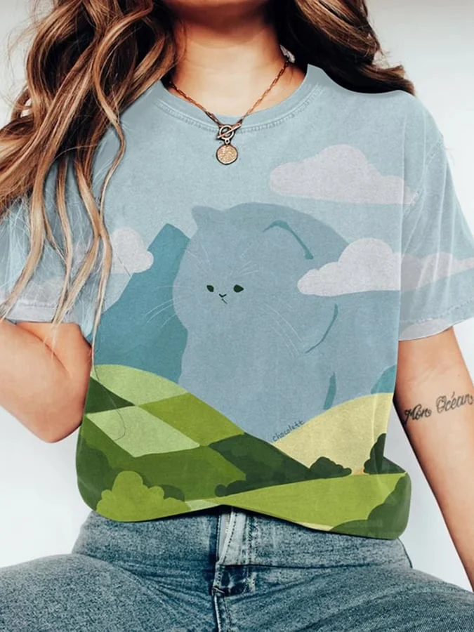 Women'S Cloud Cat Print T-shirt
