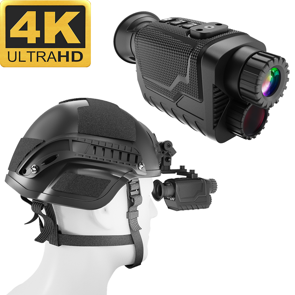 BekinTek 4K 3D Helmet Mounted Night Vision Monocular Head Mountable Goggles Rechargeable Optics Telescope IR Full Dark Observing 7x Infrared 8x Digital Zoom 4K Video Record 36M Photo 800 Degrees Diopter Adjustment 4 Color Effect 3