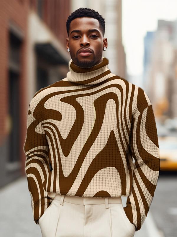 Men's Psychedelic Ripple Art Print High Neck Knit Sweatshirt
