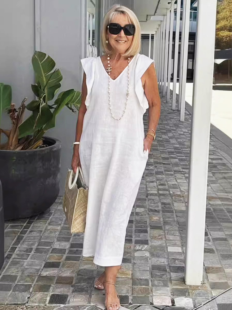 Solid cotton and linen blend tunic