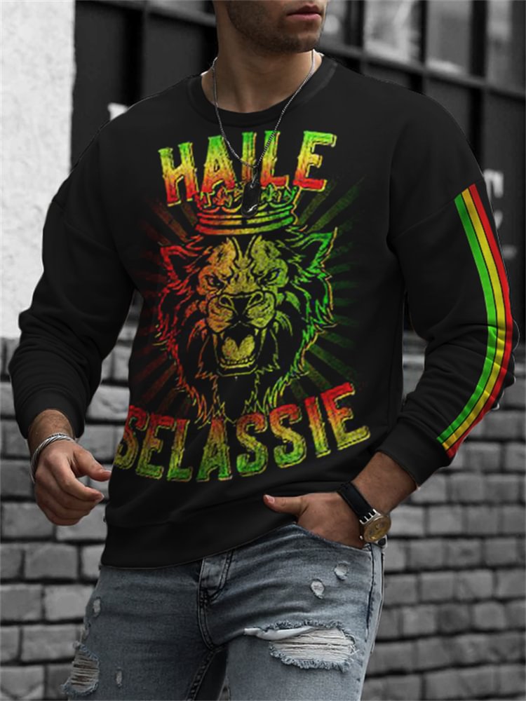 Men's Rasta Lion Striped Sleeve Sweatshirt