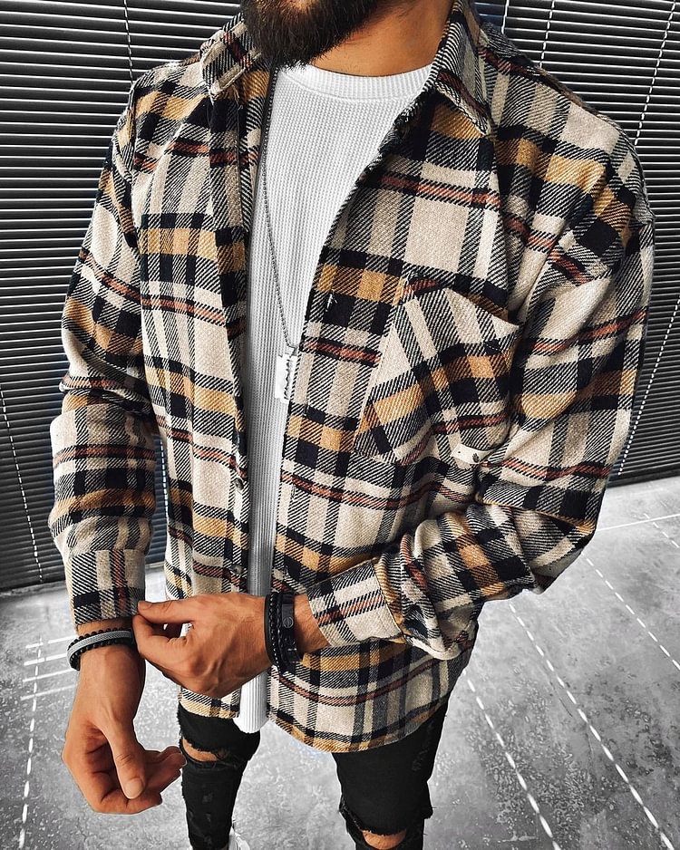 Street Fashion Plaid Texture Casual Jacket