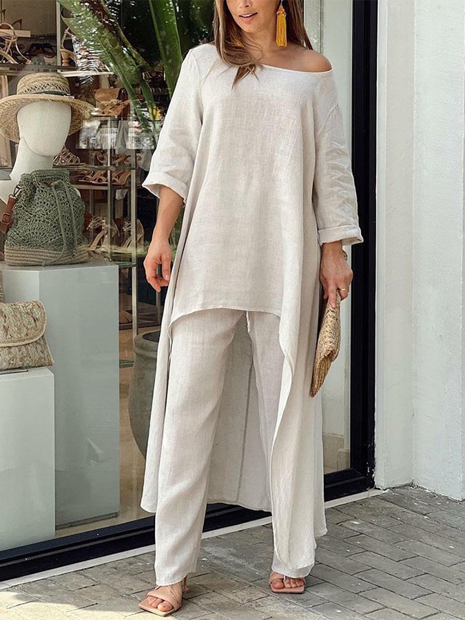 Ladies Cotton Blended Crew Neck Casual Suit