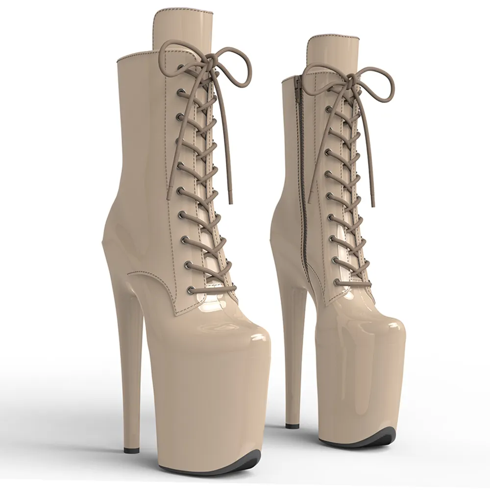 VCshoes 20CM/8inches Patent PU Upper Fashion High Heel Platform Lace Up Ankle Boots Pole Dance Boots