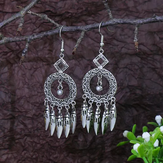 Bohemian earrings vintage national style earrings ancient silver personality exaggerated long tassel eardrop