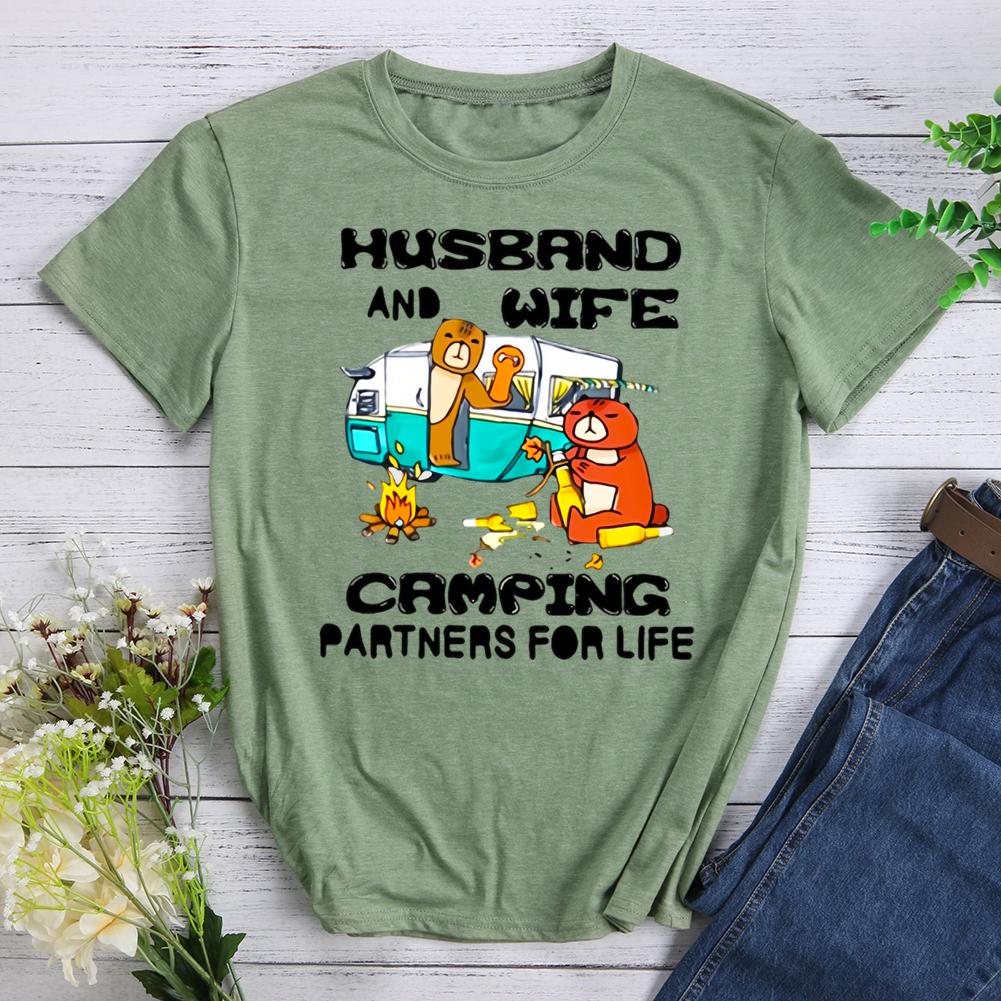 husband and life camping partners for life Round Neck T-shirt-0022529-Guru-buzz