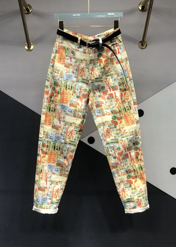 Yellow Solid Loose Cotton Beam Pants Pockets