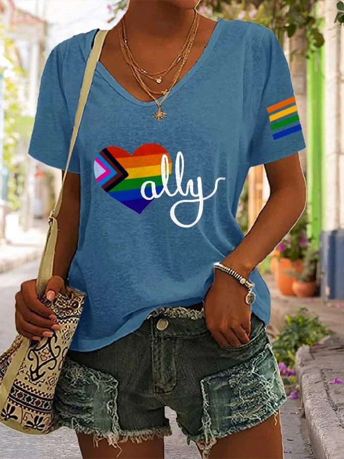 Proud Ally V-Neck Casual T-Shirt socialshop