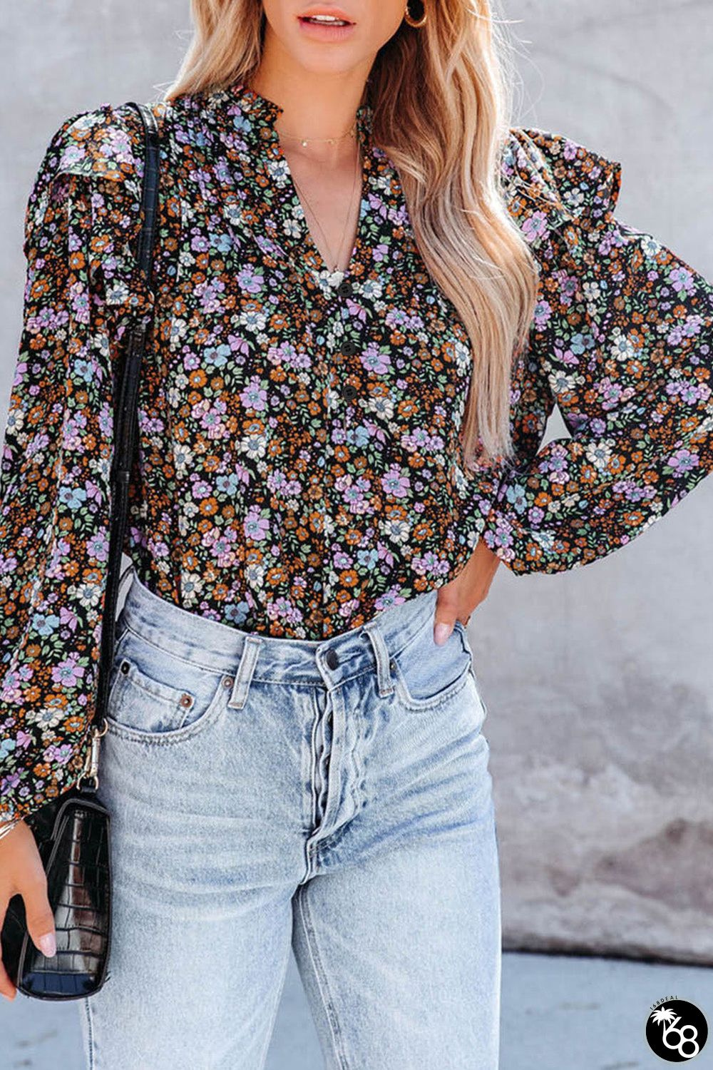 Floral Print Ruffled Bubble Sleeve Shirt | 168DEAL
