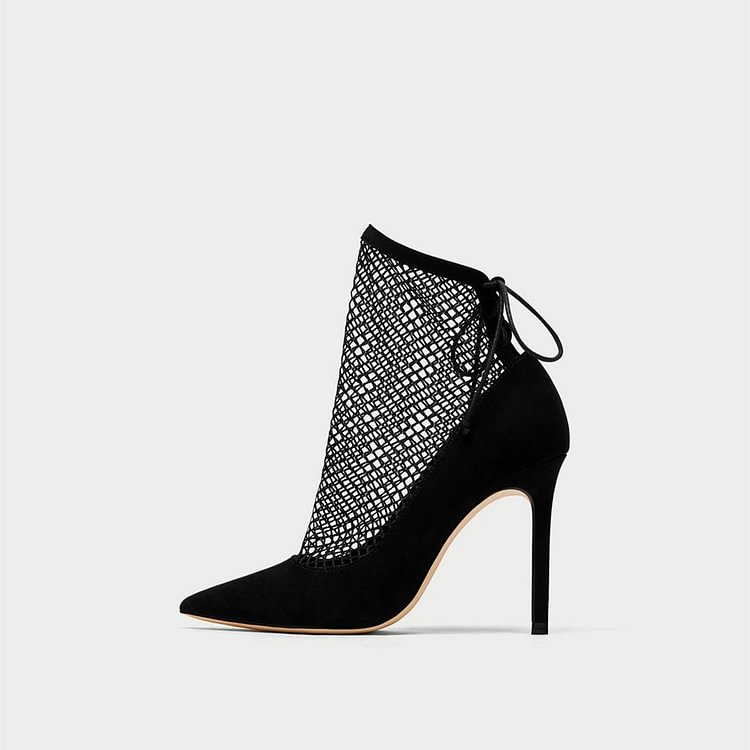 Women's 4 Inch Heels Black Chunky Heel Boots Pointed Toe Ankle Booties |FSJ Shoes