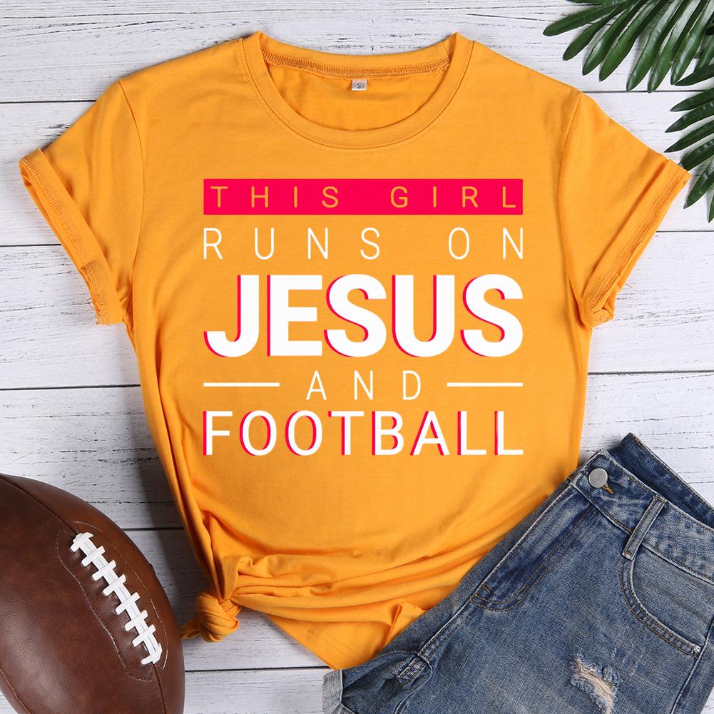 this girl runs on jesus and football Round Neck T-shirt-0020361-Guru-buzz