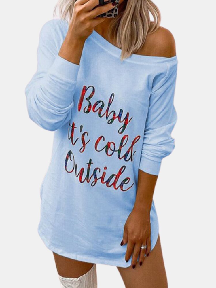 Letter Printed O neck Long Sleeve Casual T Shirt For Women P1771938