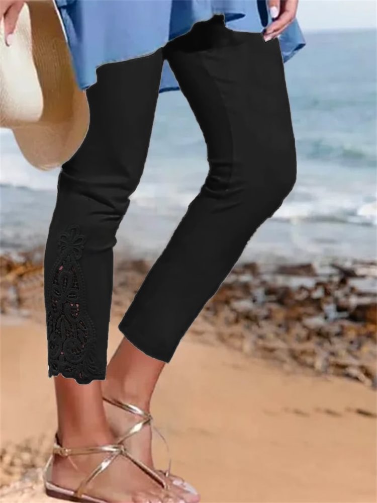 Comstylish Elegant Hollow Lace Patch Comfy Leggings