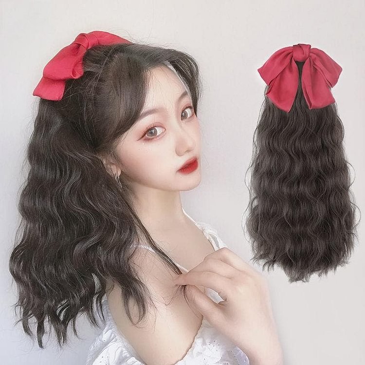 Black/Wine Bowknot Long Ponytail Wig SP15121