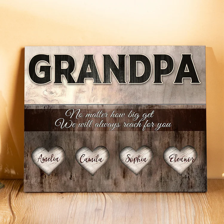 Personalized Hearts Wall Art Frame Custom 4 Names Wood Panel Painting Wooden Ornaments Gift for Grandpa Family