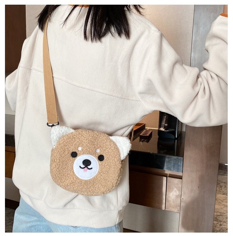 Black/Brown/White Japanese Style Kawaii Cartoon Plush Shoulder Bag BE560