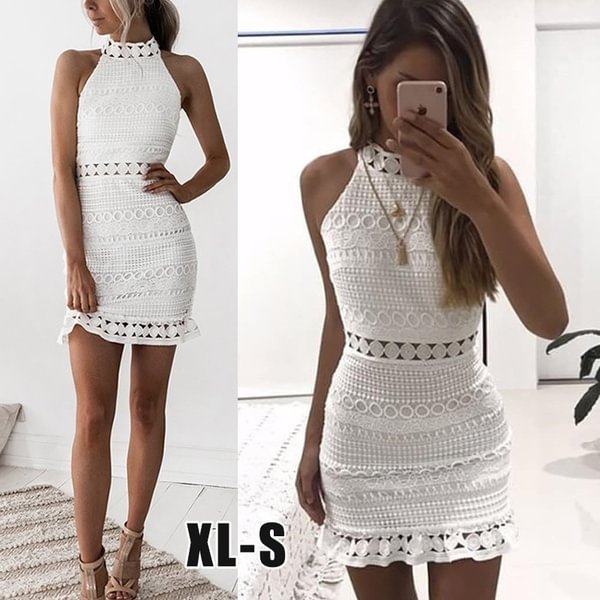 Vintage Hollow Out Lace Dress Women Elegant Sleeveless White Dress Summer Chic Party Sexy Dress Vestidos Robe - BlackFridayBuys