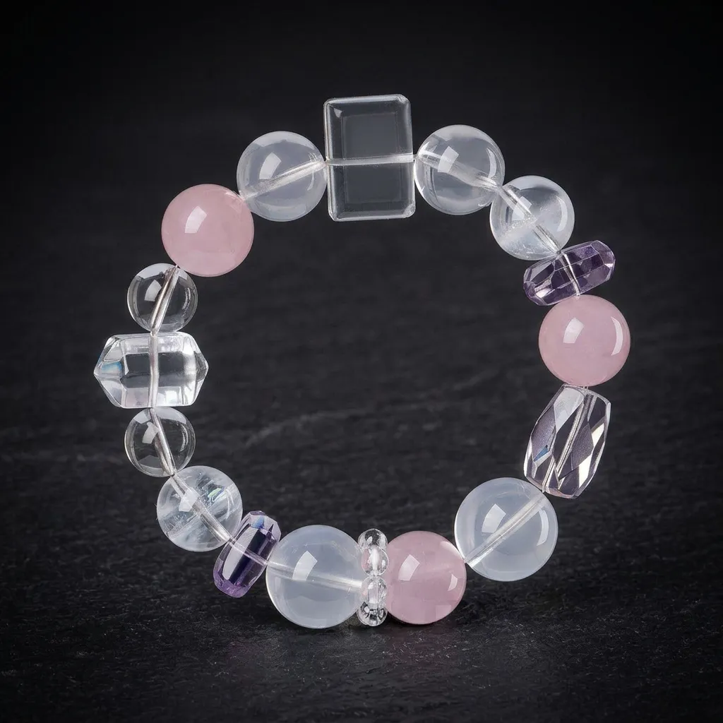 JiStones Serene Violet & Rose Quartz Multi-Gemstone Bracelet - The Ethereal Collection Ethereal Rose & Violet (Mixed Geometric Cuts)