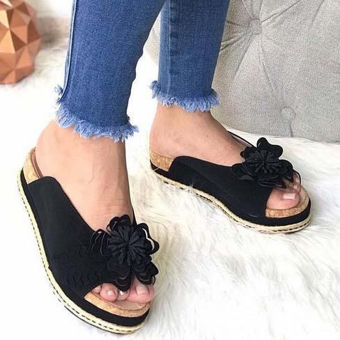 VCSHOES Flat Walking Low Heeled Flower Sandals