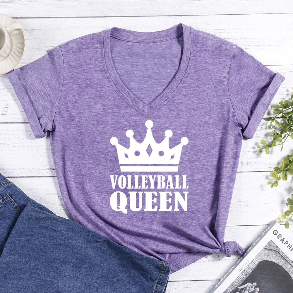 Volleyball Queen V-neck T Shirt-Guru-buzz