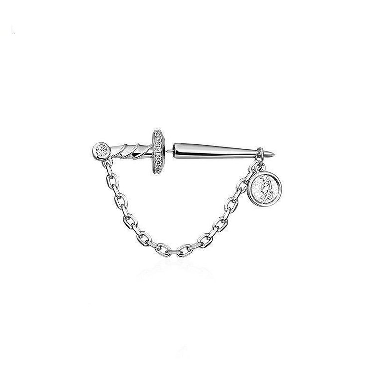 925 Silver Creative Chain Knight Sword Stud Earrings