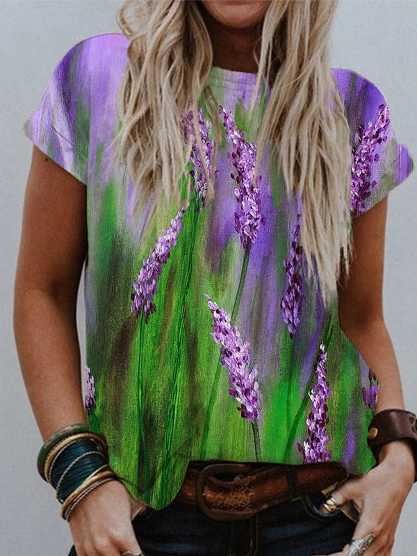 Comstylish Lavender Painting Art Short Sleeve T Shirt