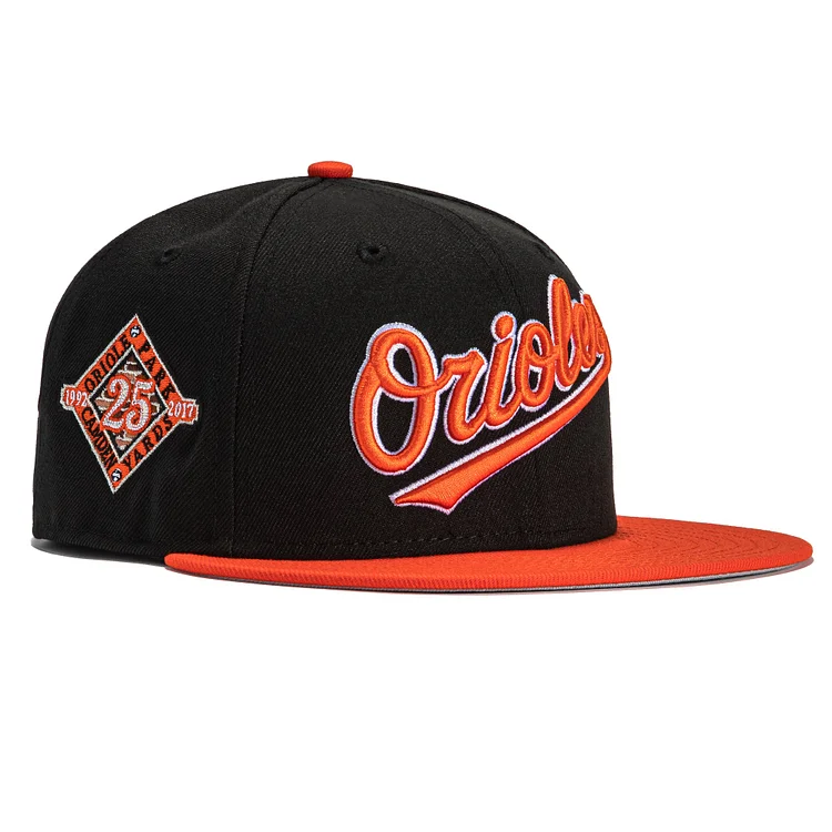 New Era 59Fifty Baltimore Orioles 25th Anniversary Patch Jersey Hat- Black, Orange QueenFunky