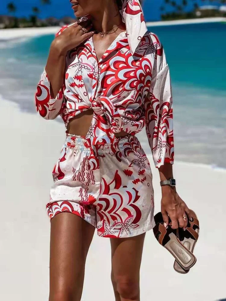 Baroque print Hawaiian Shirt Shorts Set P10109
