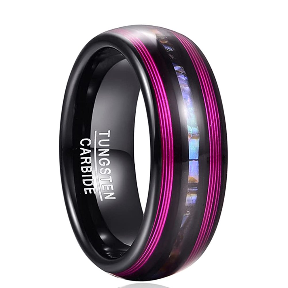 8mm Purple Guitar Strings Tungsten Carbide Rings With Abalone Shell