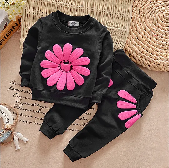 【9M-3Y】2-piece Baby Girl Floral Print Long Sleeve Sweatshirt And Pants Set