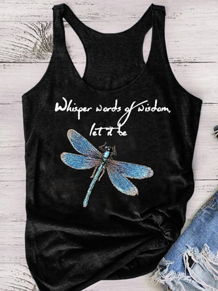 Dragonfly Letter Printed Sleeveless Tank Top P1700652