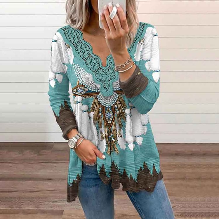 VChics Vintage Totem Print Long Sleeve T-Shirt