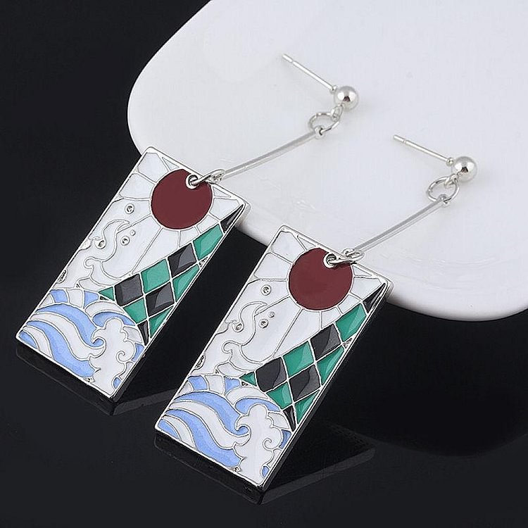 Demon Slayer Kimetsu no Yaiba Tanjirou Hanafuda Cosplay Earrings weebmemes