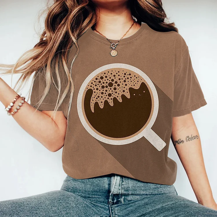 Comstylish Abstract Cat Latte Coffee Art T-Shirt