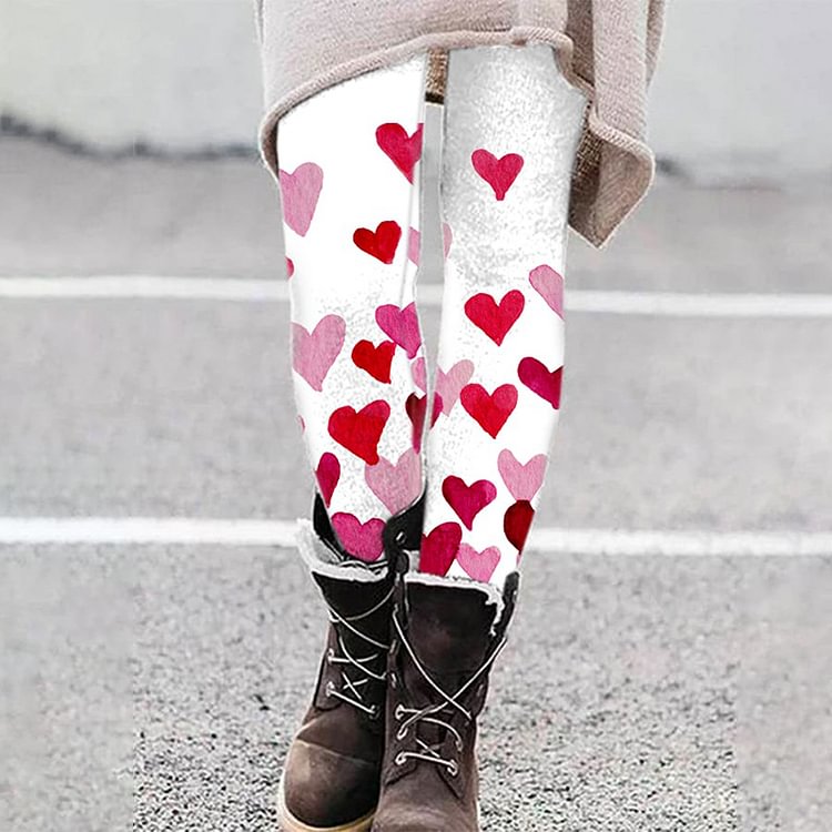 Comstylish Heart Print Daily Casual Leggings