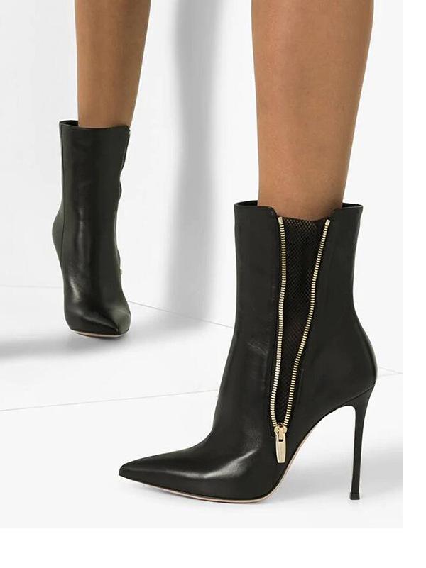 VCSHOES Pointed Side Zipper Stiletto Boots