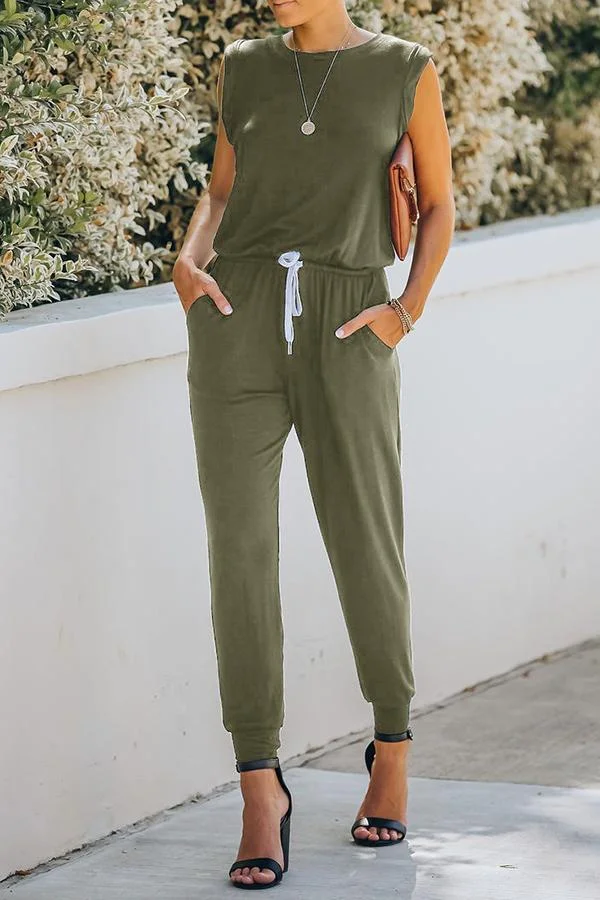 Casual Sleeveless Tie Waist Jumpsuit P10607