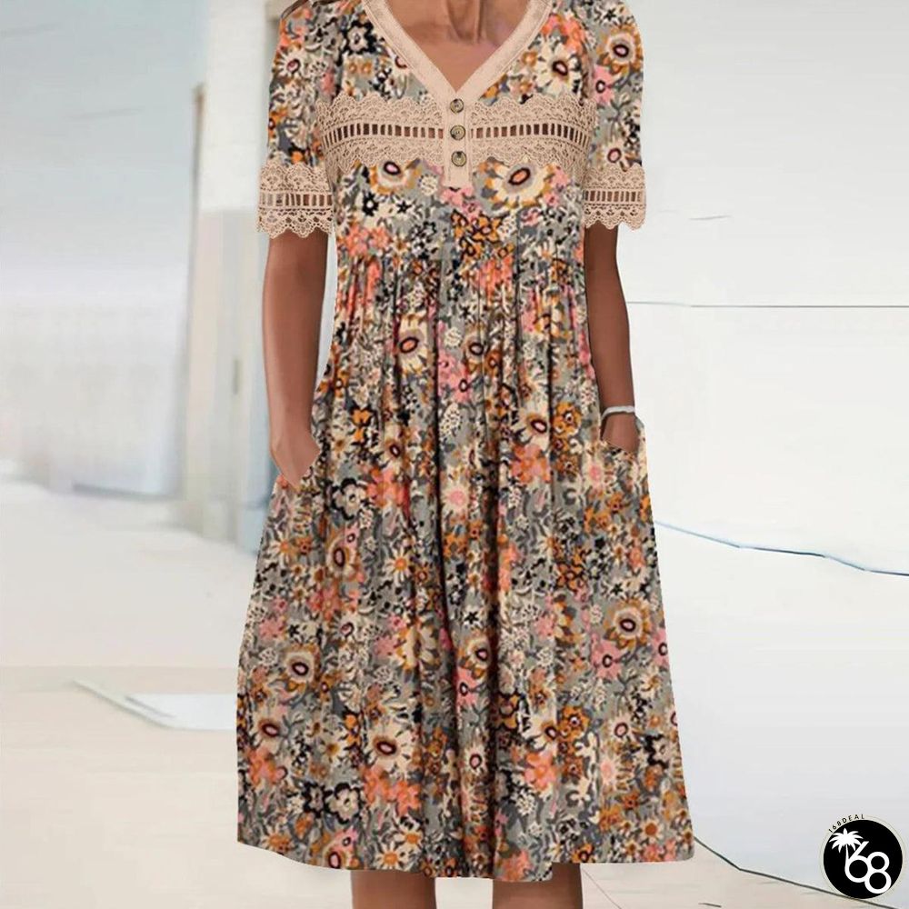 Unique Printed Short Sleeve Midi Dress | 168DEAL