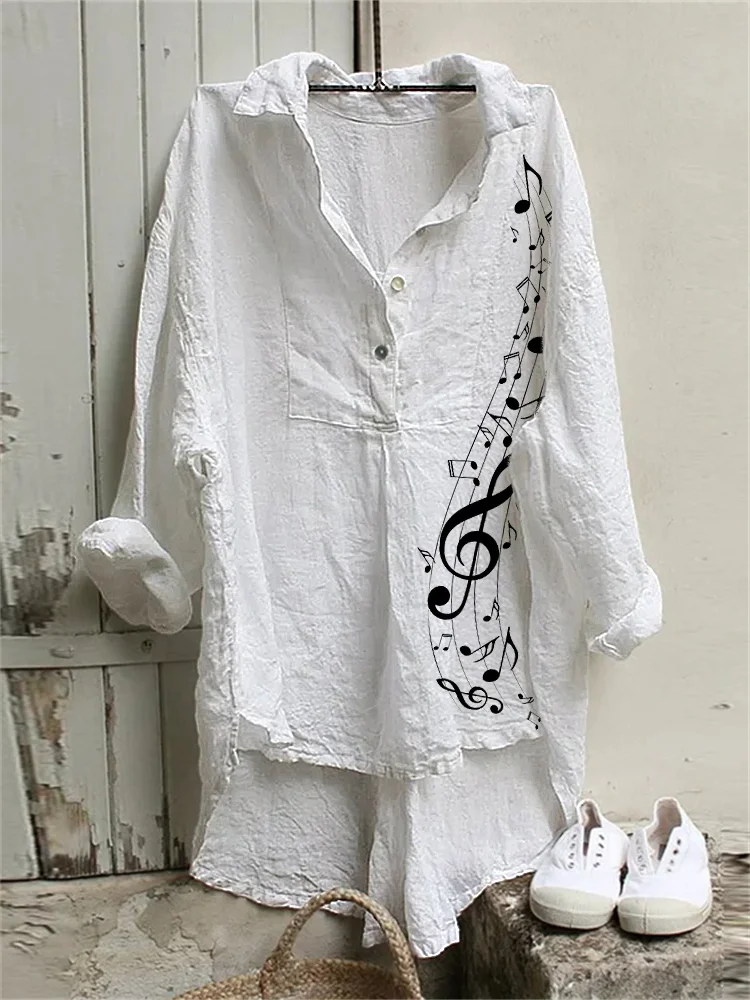 Comstylish Classy Music Notes High Low Linen Blend Tunic