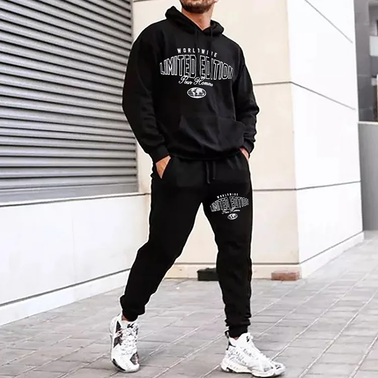 Casual Limited Edition Print Hoodie And Pants Two Piece Set