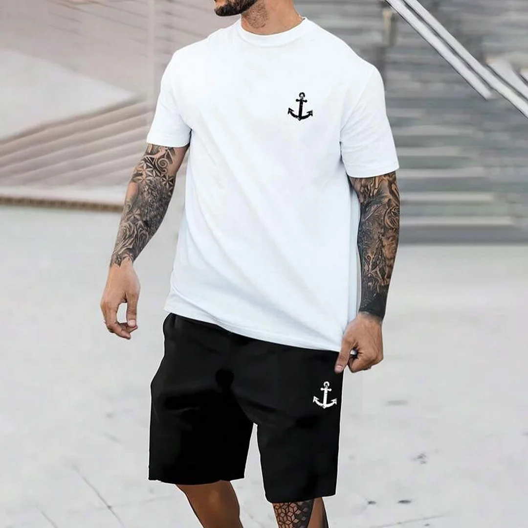 Religion White T-shirt and Black Shorts Printed Suit